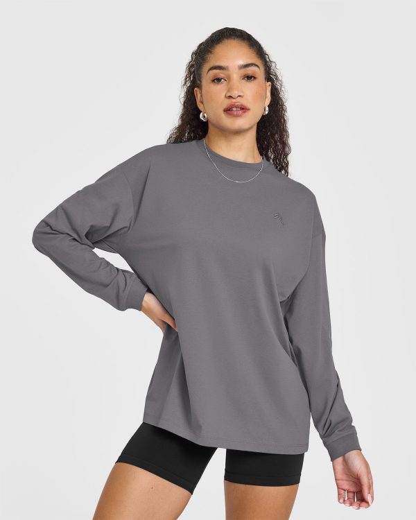 Classic Oversized Lightweight Long Sleeve Top | Ash Grey Sale