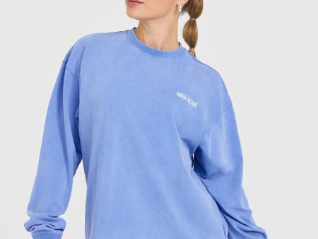 Oversized Graphic Washed Long Sleeve Top | Glaucous Blue For Cheap