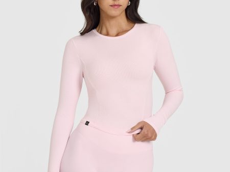 Mellow Rib Mid Long Sleeve Top | Ballet Pink For Sale