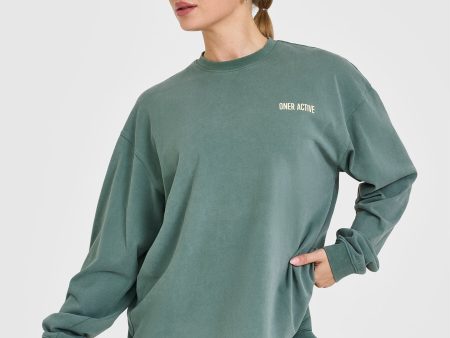 Oversized Graphic Washed Long Sleeve Top | Iced Green Sale