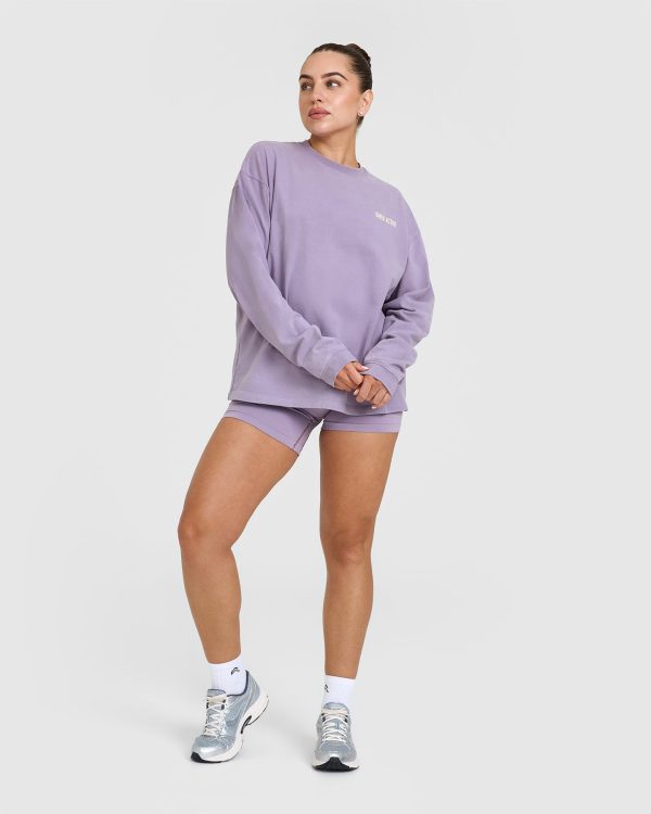 Oversized Graphic Washed Long Sleeve Top | Soft Purple Online now