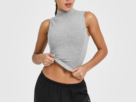 Mellow Rib Mock Neck Tank | Charcoal Marl For Cheap