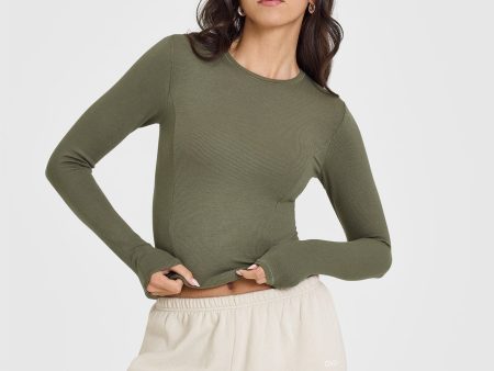 Mellow Rib Mid Long Sleeve Top | Alpine Green Hot on Sale