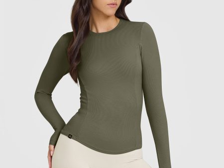 Mellow Rib Long Sleeve Top | Alpine Green For Sale