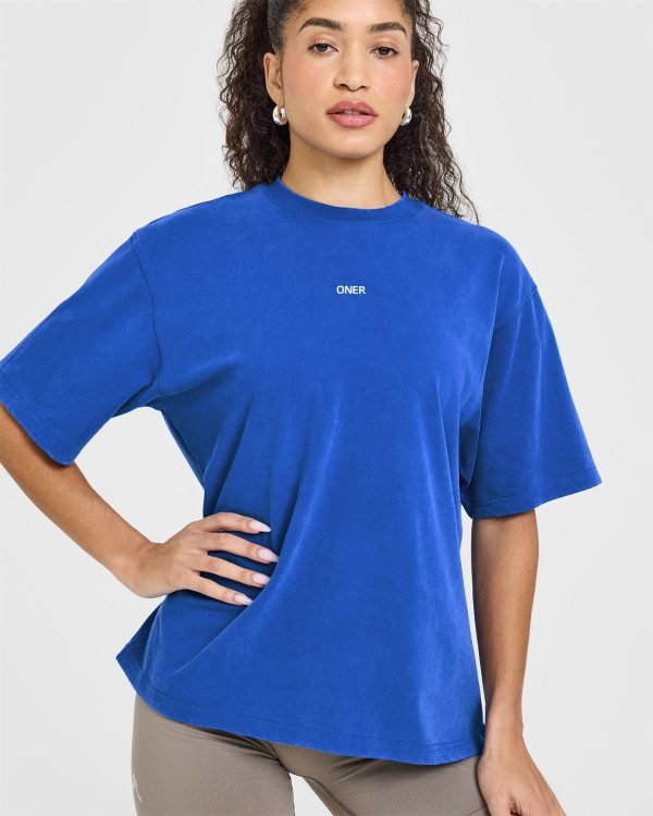 Raising The Bar Oversized Washed T-Shirt | Cobalt Blue Hot on Sale