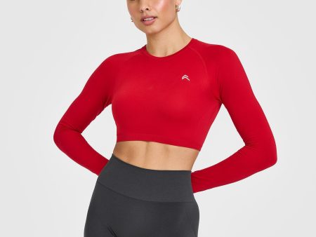 Go To Seamless Fitted Crop Long Sleeve Top | Fire Red on Sale