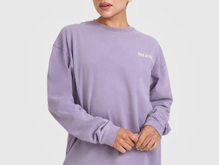 Oversized Graphic Washed Long Sleeve Top | Soft Purple Online now