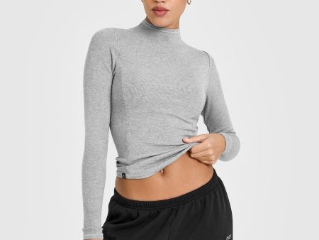 Mellow Rib Mock Neck Long Sleeve Top | Charcoal Marl Online Sale