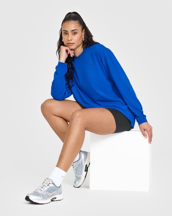 Classic Oversized Lightweight Long Sleeve Top | Cobalt Blue Hot on Sale