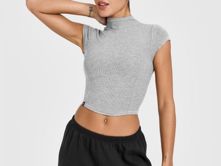 Mellow Rib Mid Mock Neck T-Shirt | Charcoal Marl Sale