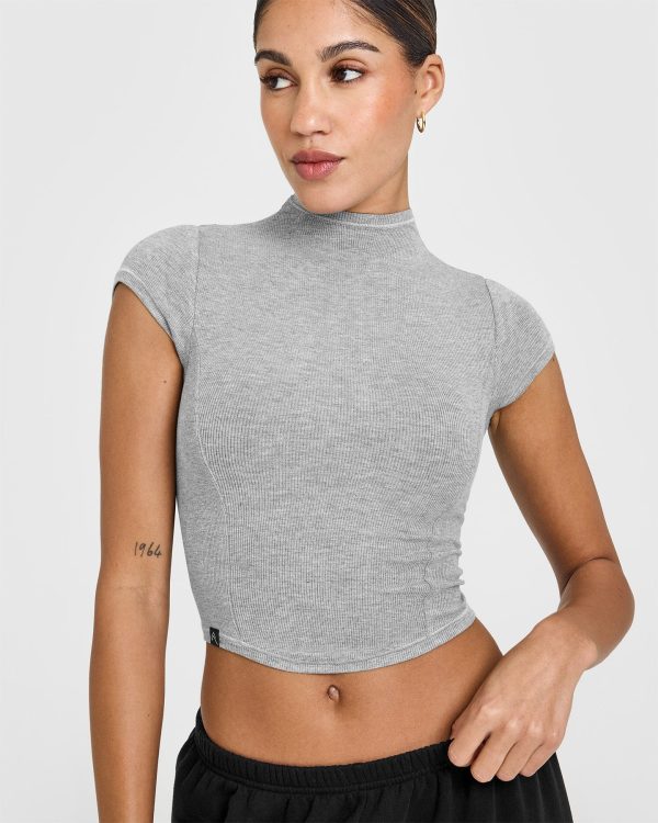 Mellow Rib Mid Mock Neck T-Shirt | Charcoal Marl Sale