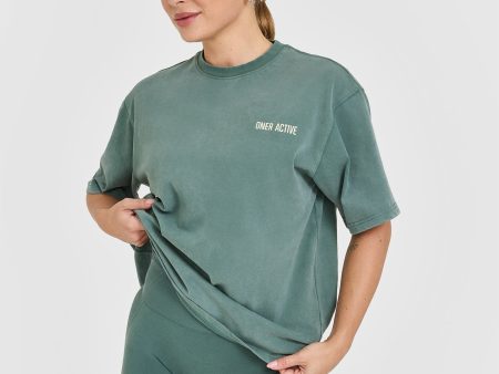 Oversized Graphic Washed T-Shirt | Iced Green For Cheap