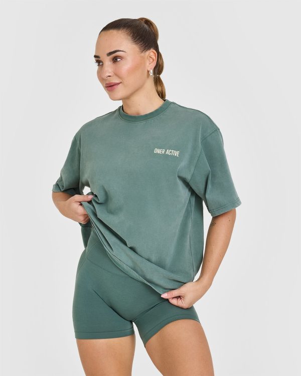 Oversized Graphic Washed T-Shirt | Iced Green For Cheap