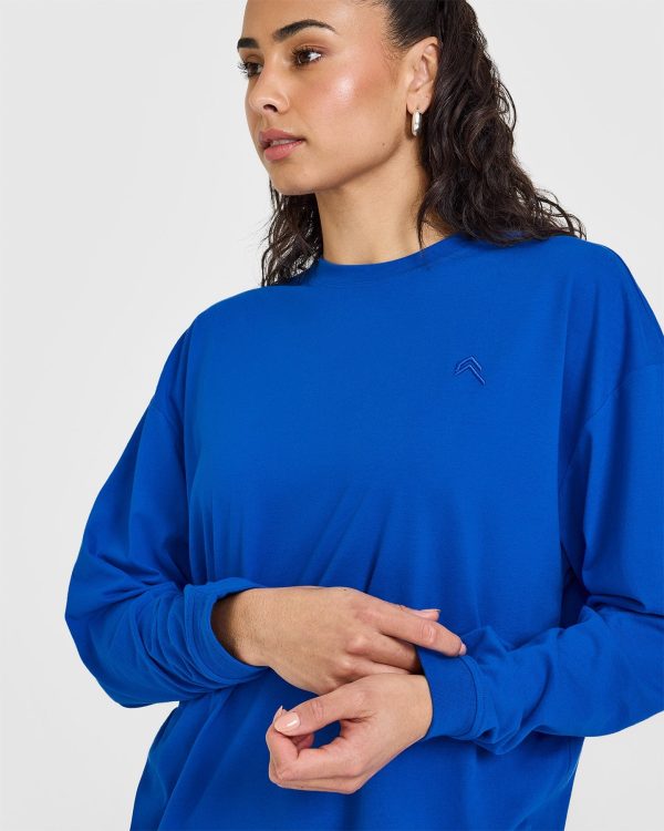 Classic Oversized Lightweight Long Sleeve Top | Cobalt Blue Hot on Sale